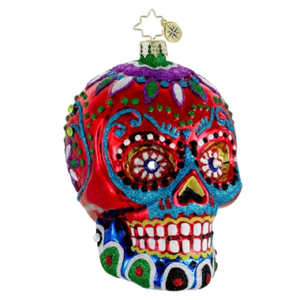 Red and Blue Skull Ornament La Calavera Christopher Radko Ornament 4.5